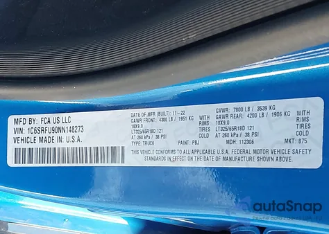 2022 Ram 1500 Trx 4X4 5'7 Box из США, поврежденный, VIN 1C6SRFU90NN148273